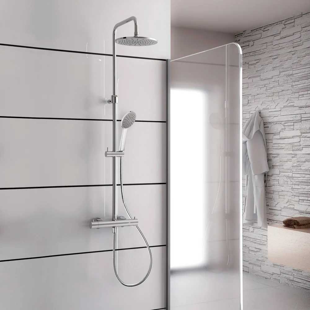 Kronenbach Duschsystem Aufputz mit Thermostat und Kopfbrause Ø 22,5 cm, rund