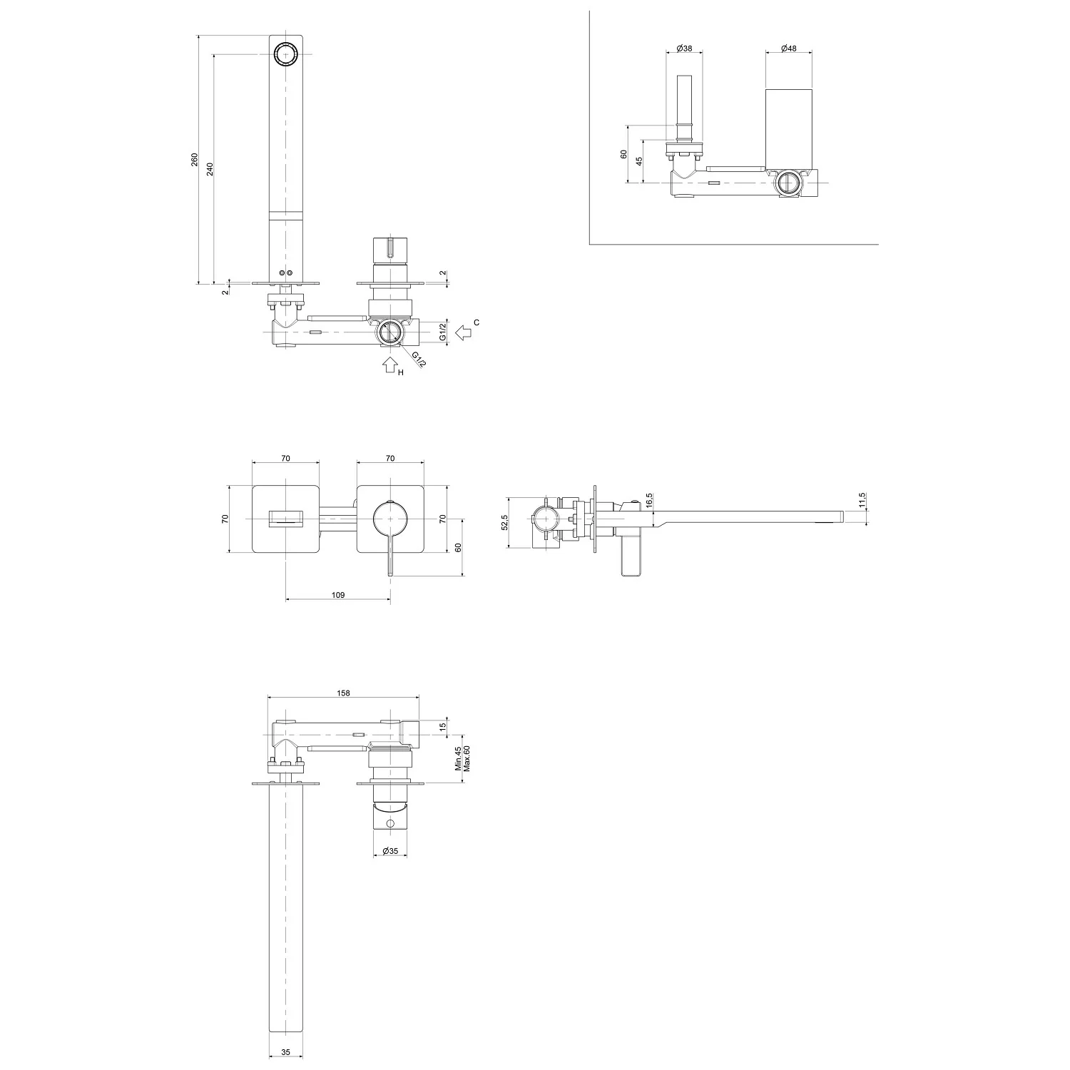 Kronenbach Krona 2.0 Waschtisch-Wandarmatur Ausladung 24 cm inkl. Grundkörper Bild 5