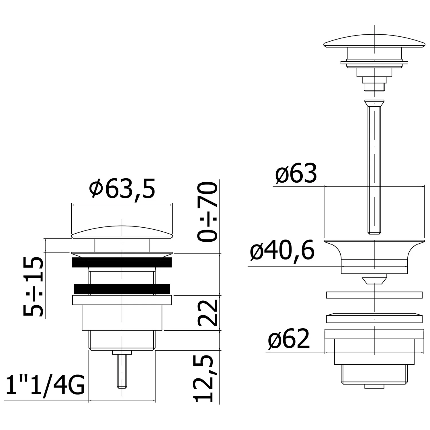 Kronenbach Pop Up Ablaufventil rund, kurz Bild 4