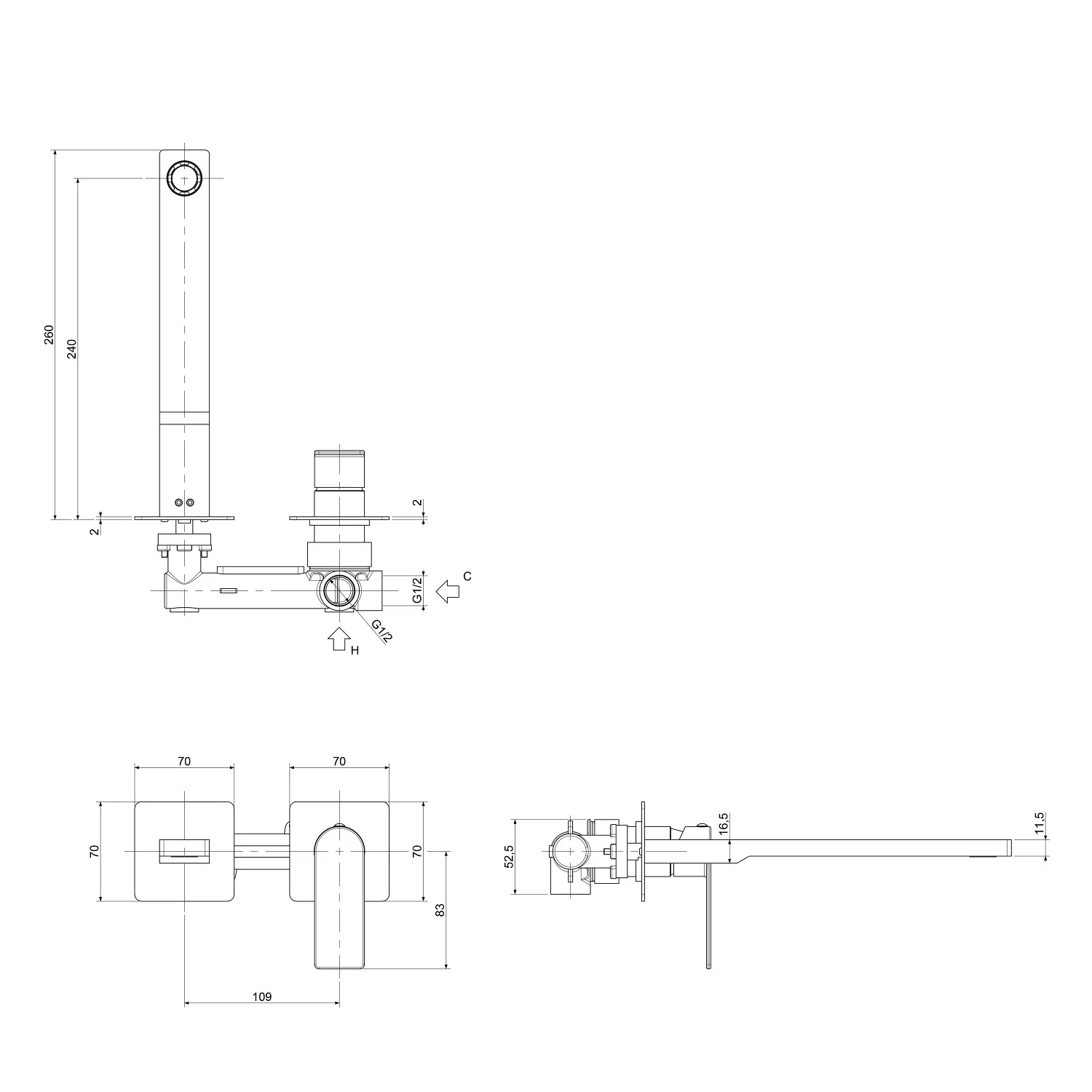 Kronenbach Omega 2.0 Waschtisch-Wandarmatur Ausladung 24 cm inkl. Grundkörper Bild 5