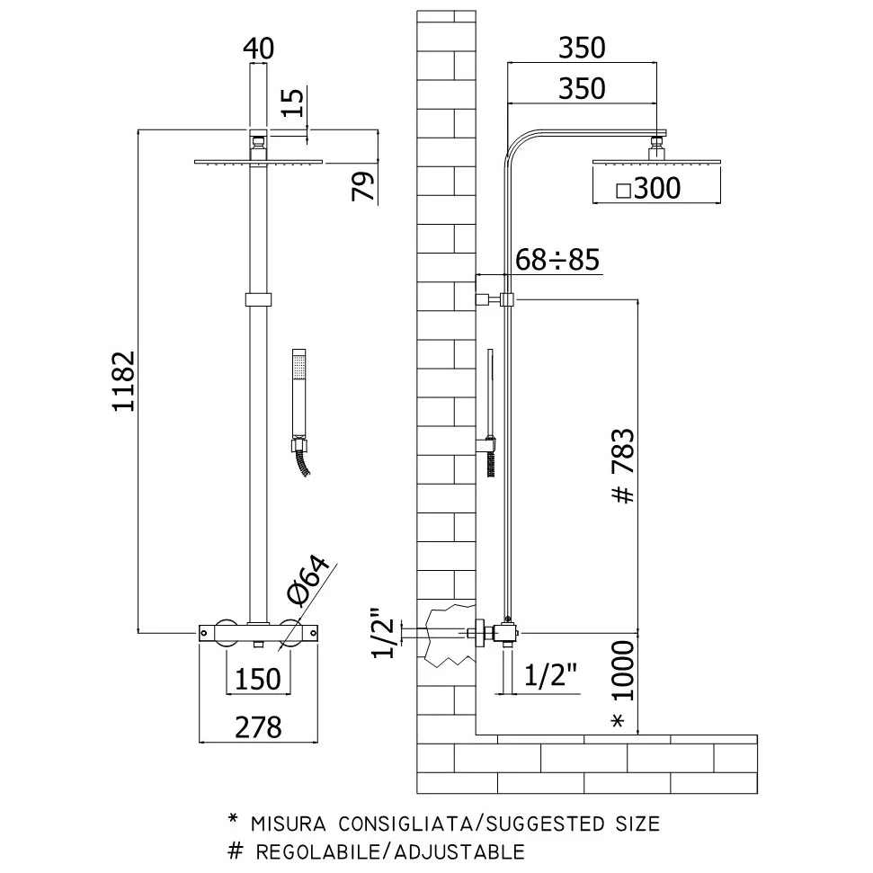 Kronenbach Duschsystem Aufputz mit Thermostat, eckig Bild 4