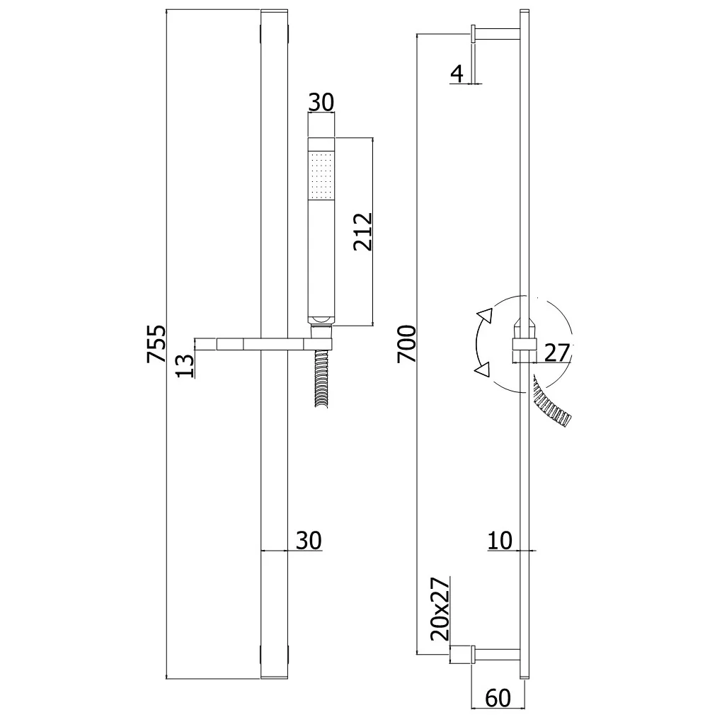Kronenbach SUPRA Brauseset mit Stabhandbrause und Wandstange Bild 5