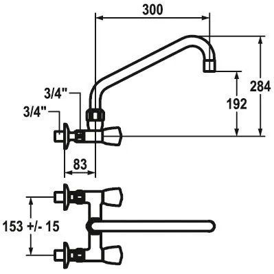 KWC Gastro Zweigriff-Spültisch-Wandbatterie mit Auslauf von oben für die Profiküche, Ausladung 30 cm Bild 2