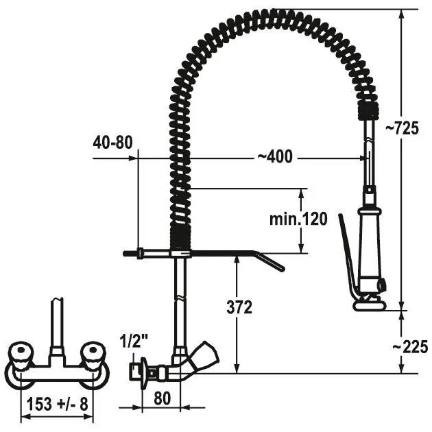 KWC Gastro Zweigriff-Spültisch-Wandbatterie mit Geschirrwaschbrause für die Profiküche Bild 2