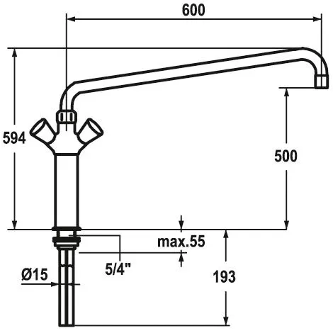 KWC Gastro Zweigriff-Spültischbatterie mit hohem Sockel für die Profiküche, Ausladung 60 cm Bild 2