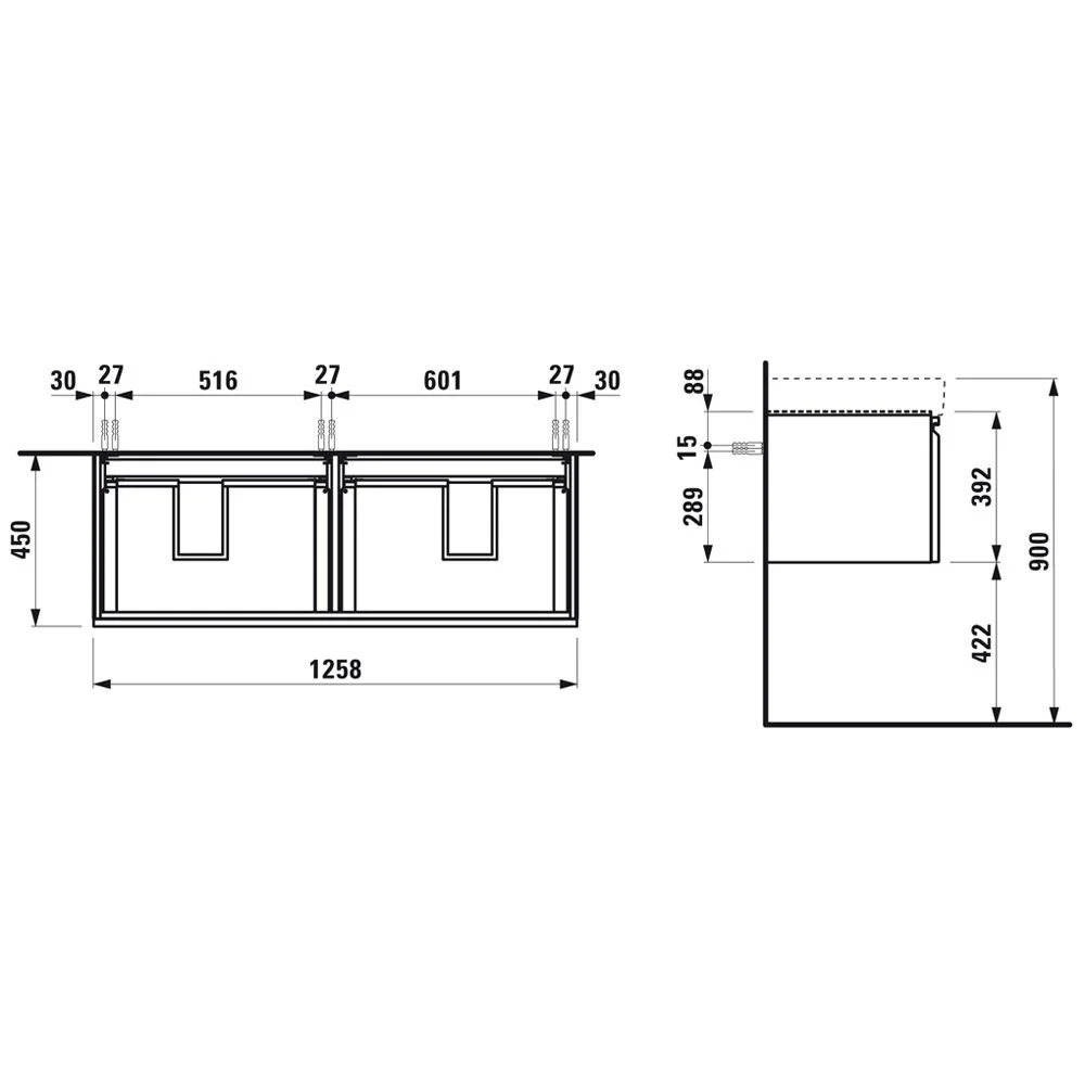 LAUFEN PRO S Waschtischunterbau 126 cm mit 2 Auszügen Bild 2