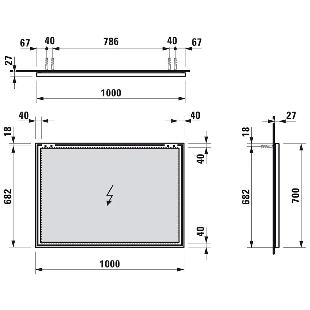Rysunek techniczny lustra 100 cm, Laufen