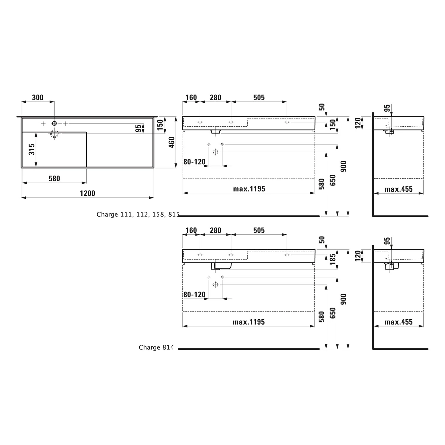 LAUFEN Kartell Waschtisch 120 x 46 cm, mit Ablage rechts, mit 1 Hahnloch Bild 5