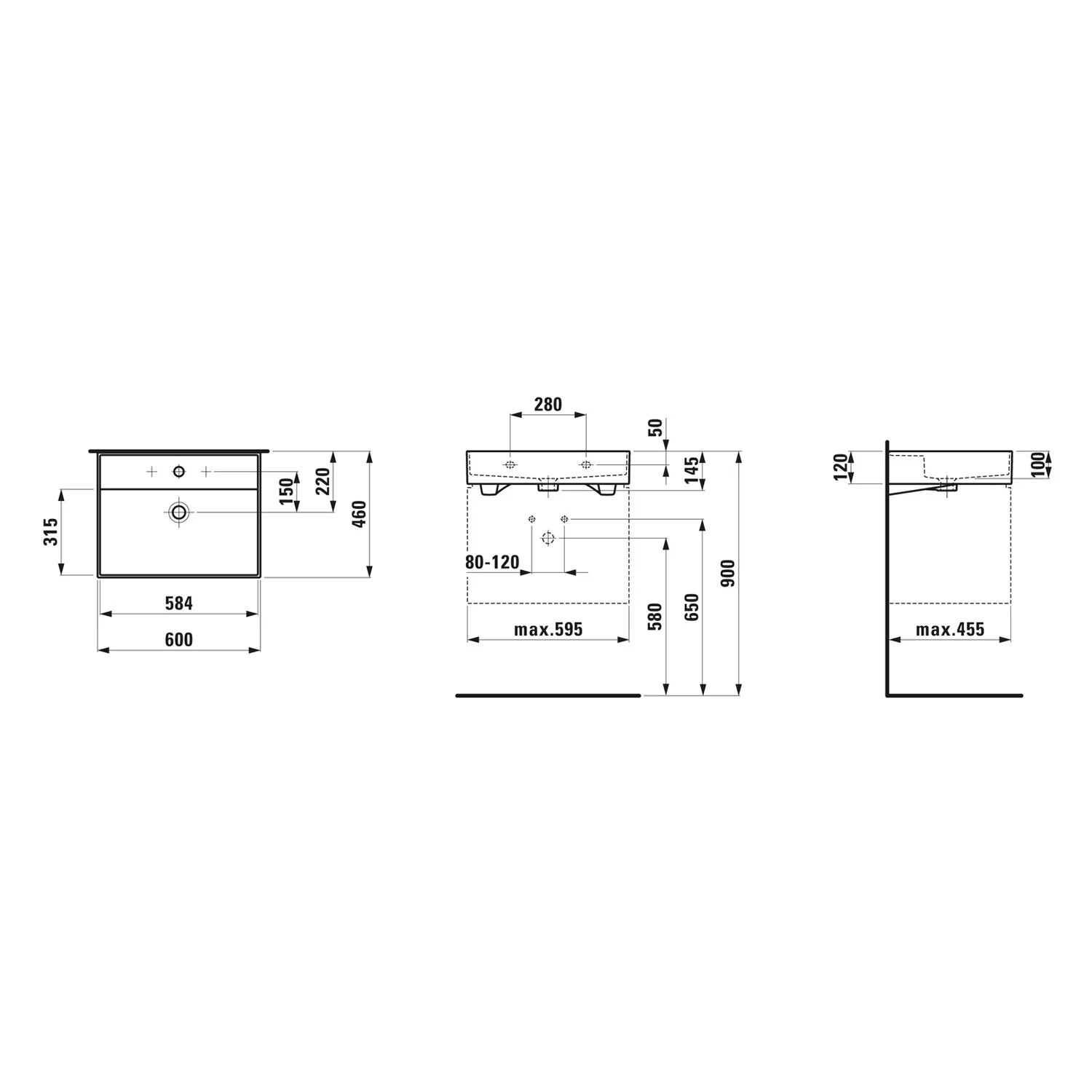 LAUFEN Kartell Waschtisch 60 x 46 cm, mit 1 Hahnloch Bild 5