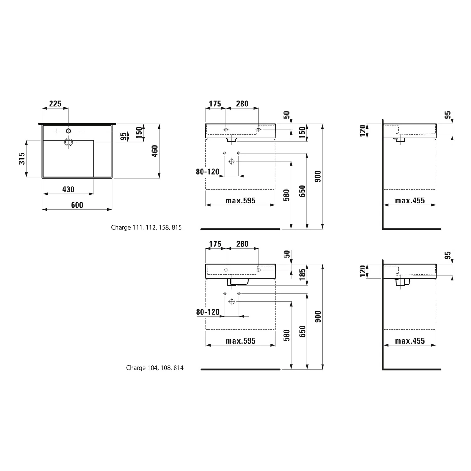 LAUFEN Kartell Waschtisch 60 x 46 cm, mit Ablage rechts, mit 3 Hahnlöchern Bild 5