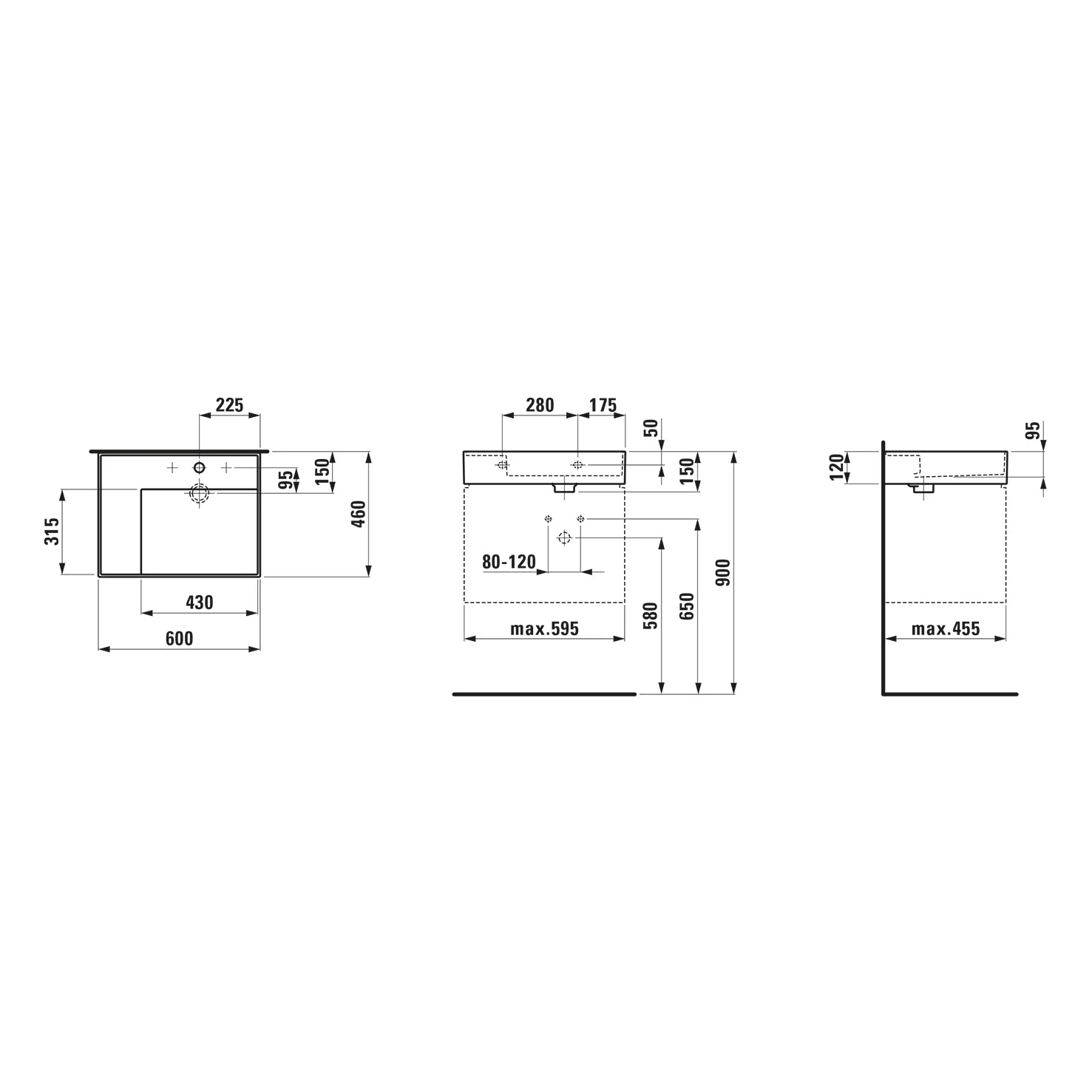 LAUFEN Kartell Waschtisch 60 x 46 cm, mit Ablage links, mit 3 Hahnlöchern Bild 5