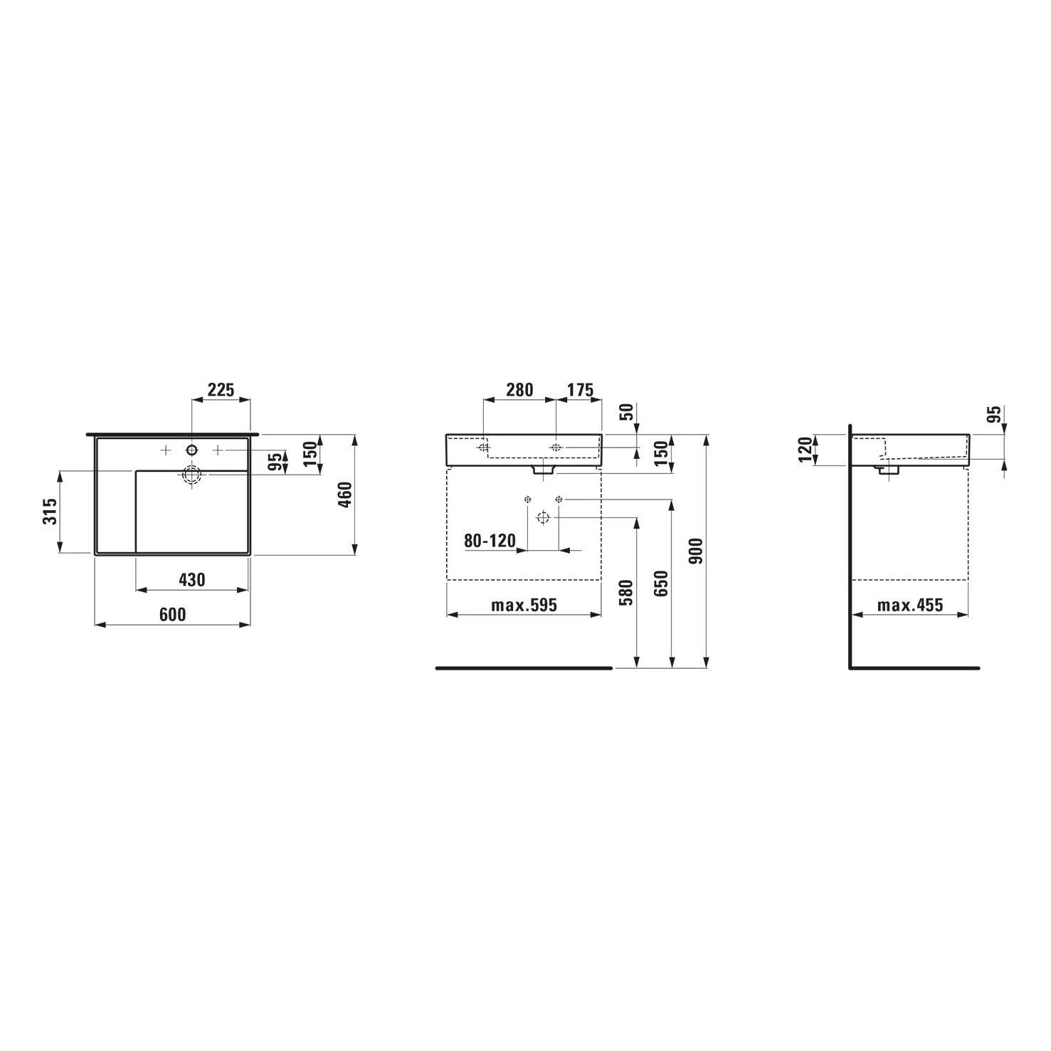 LAUFEN Kartell Waschtisch 60 x 46 cm, mit Ablage links, ohne Hahnloch Bild 3