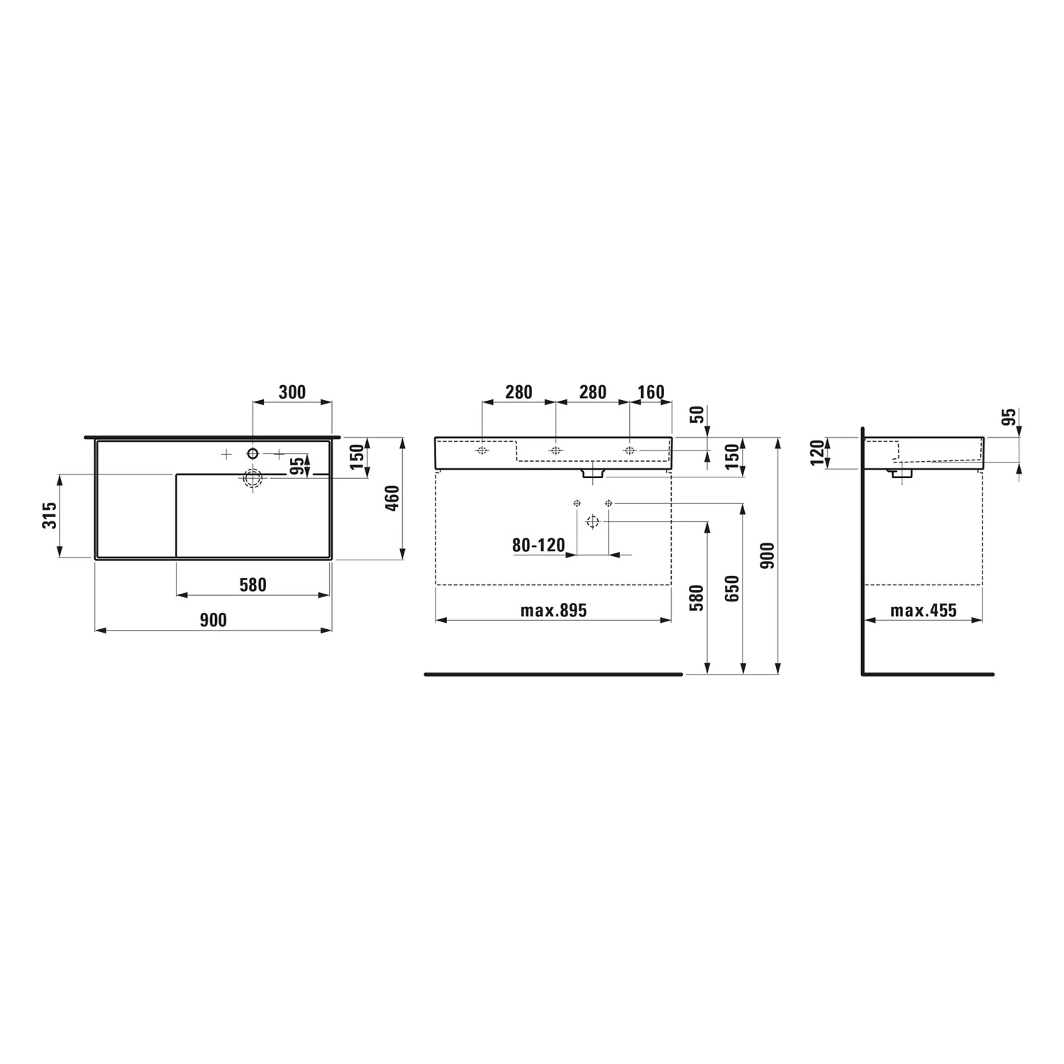 LAUFEN Kartell Waschtisch 90 x 46 cm, mit Ablage links, ohne Hahnloch Bild 2