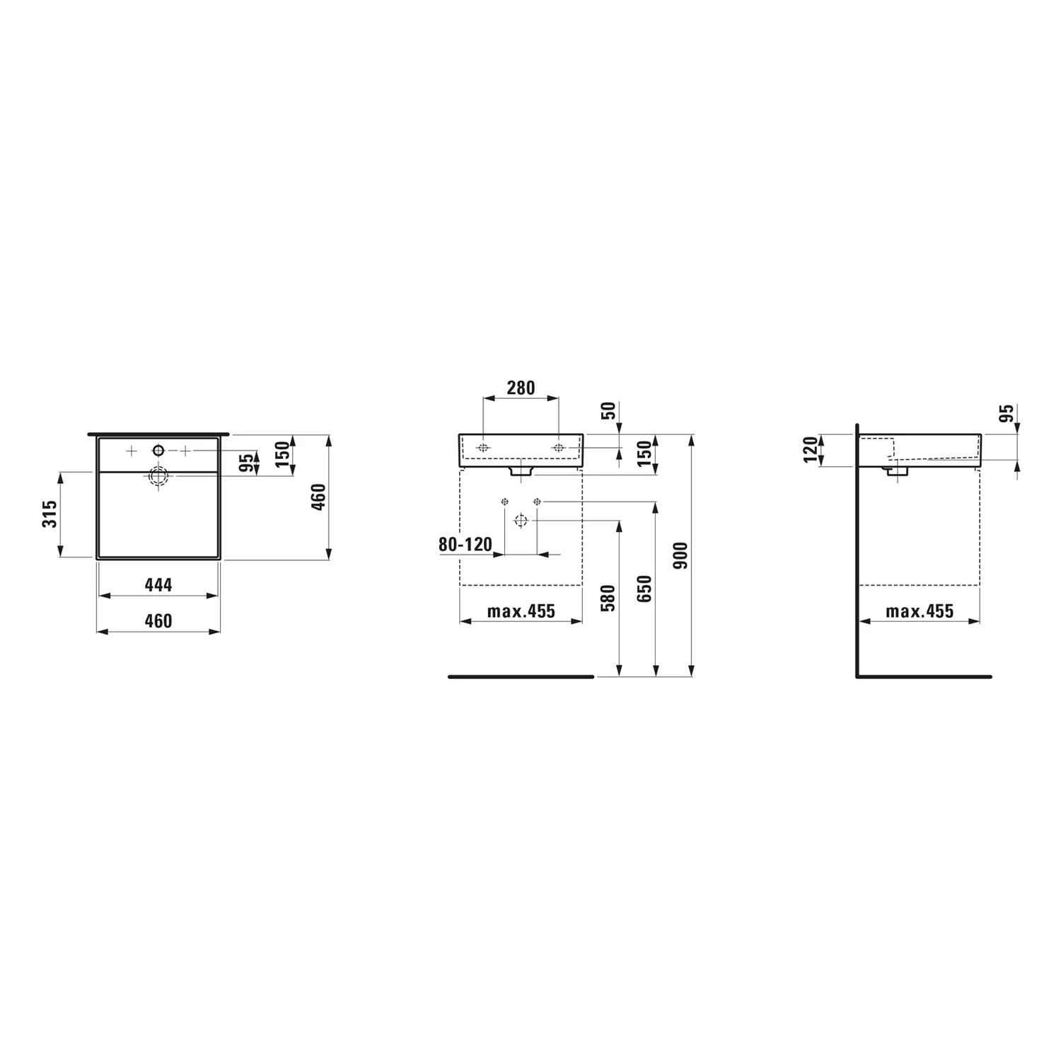 LAUFEN Kartell Handwaschbecken 46 x 46 cm mit 1 Hahnloch Bild 5