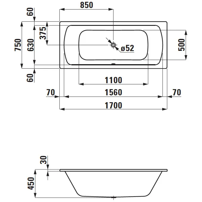 LAUFEN PRO Einbau-Badewanne 170 x 75 cm Bild 3
