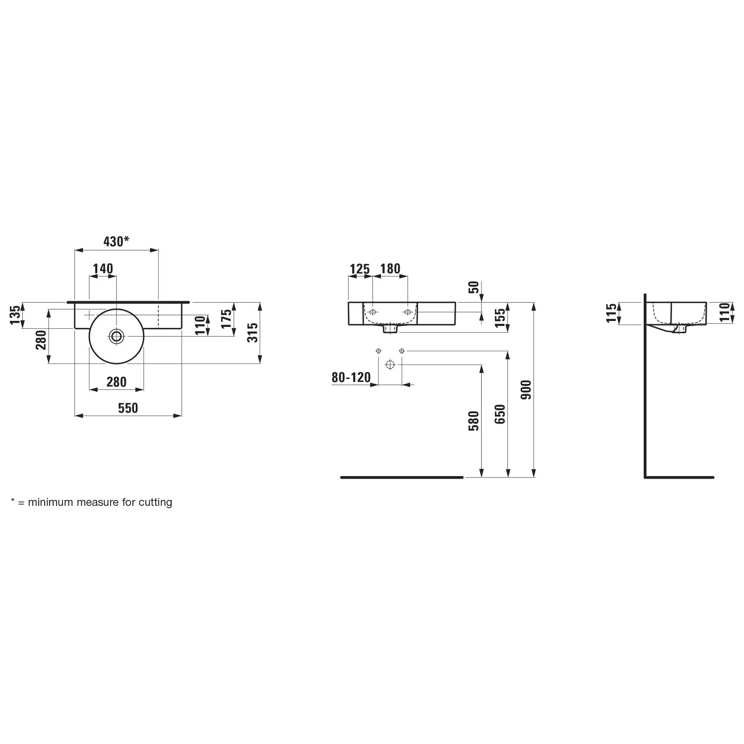 LAUFEN Val Handwaschbecken 55 x 31,5 cm, Ablage rechts, ohne Hahnloch, mit Überlauf Bild 2