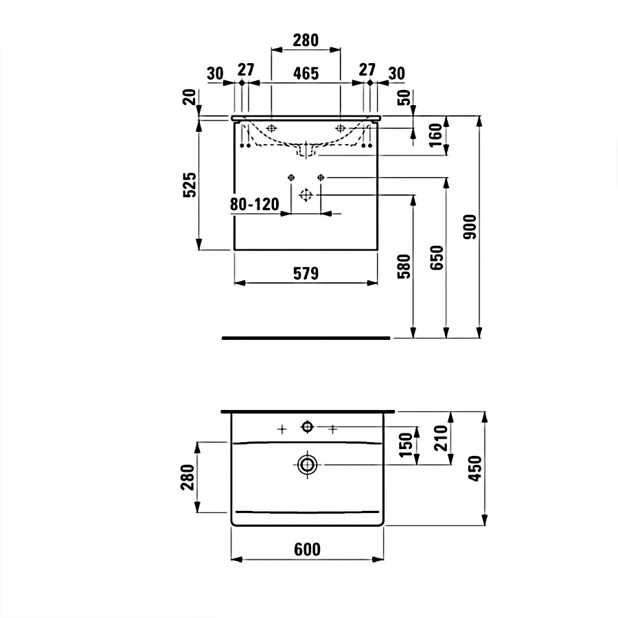 LAUFEN Palace Waschtischkombination 60 cm mit Griffleiste eloxiert Bild 4