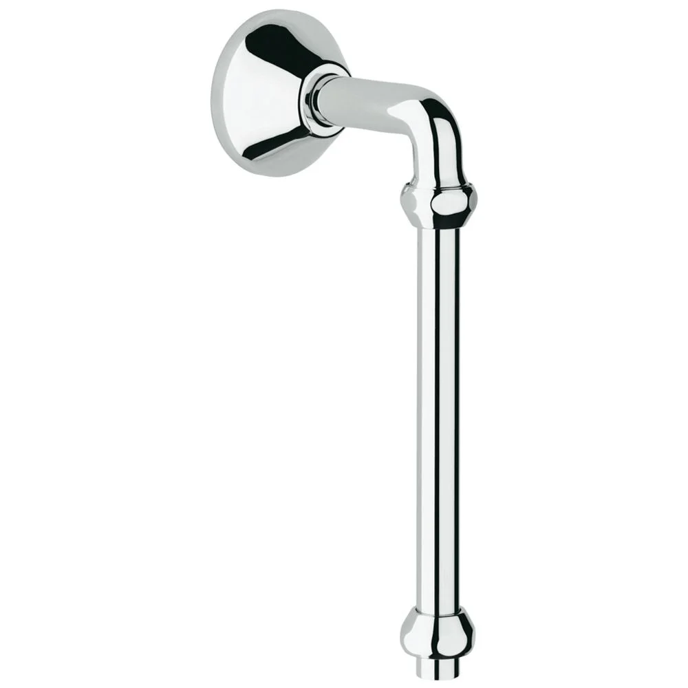 Widok z boku chromowanego kolanka wylotowego, Grohe
