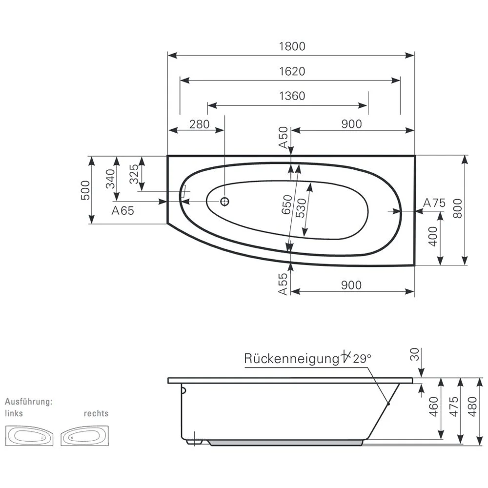 Mauersberger Raumsparbadewanne Bombax 180 links Bild 2