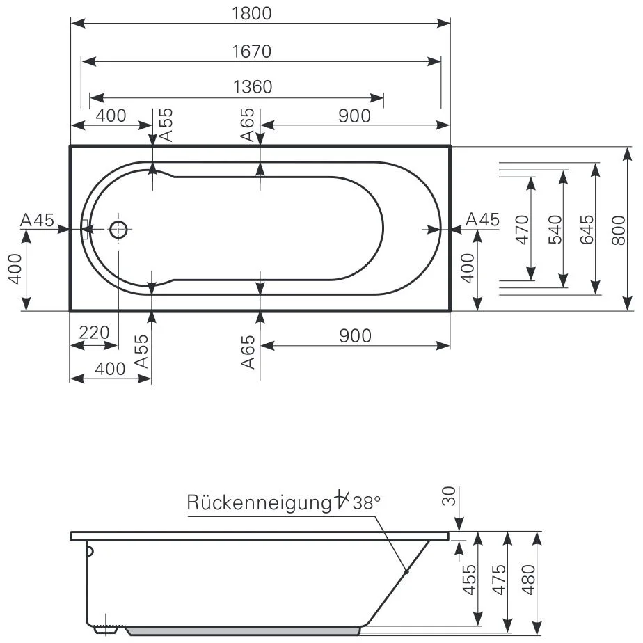 Rysunek techniczny prostokątnej wanny, Mauersberger