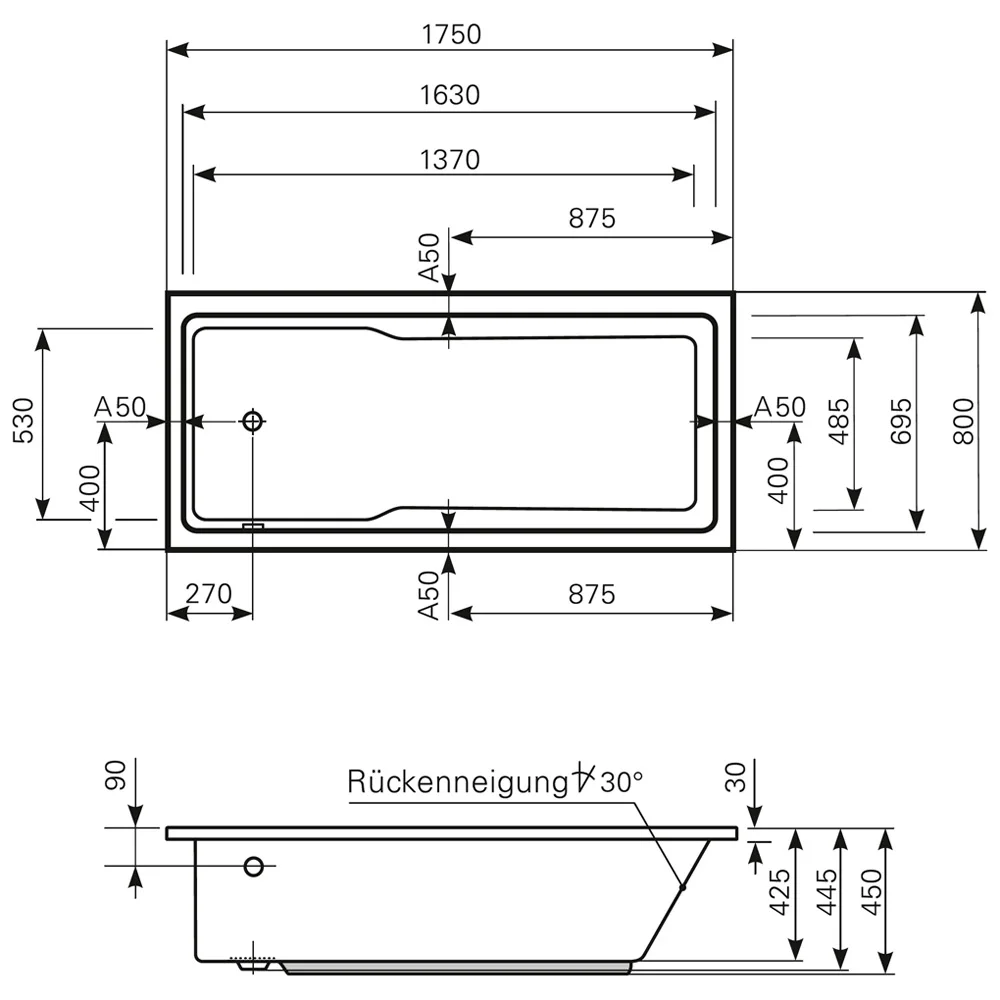 Rysunek techniczny prostokątnej wanny, Mauersberger