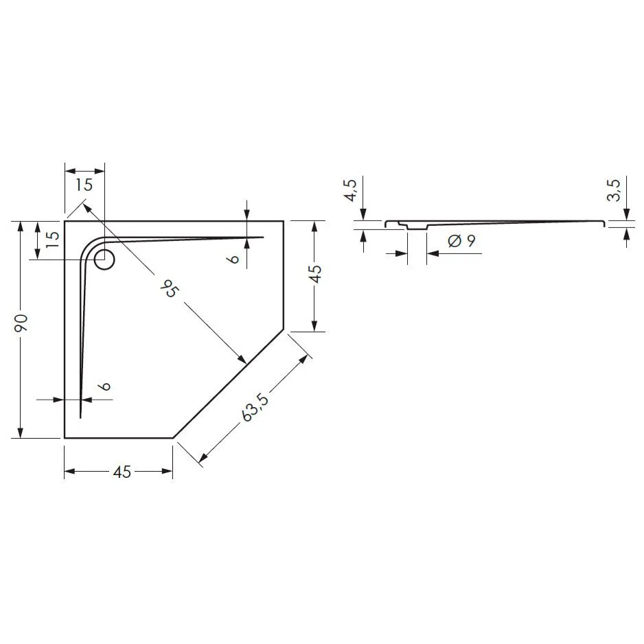 Steinkamp Plan Fünfeck Duschwanne 90 x 90 cm Bild 2