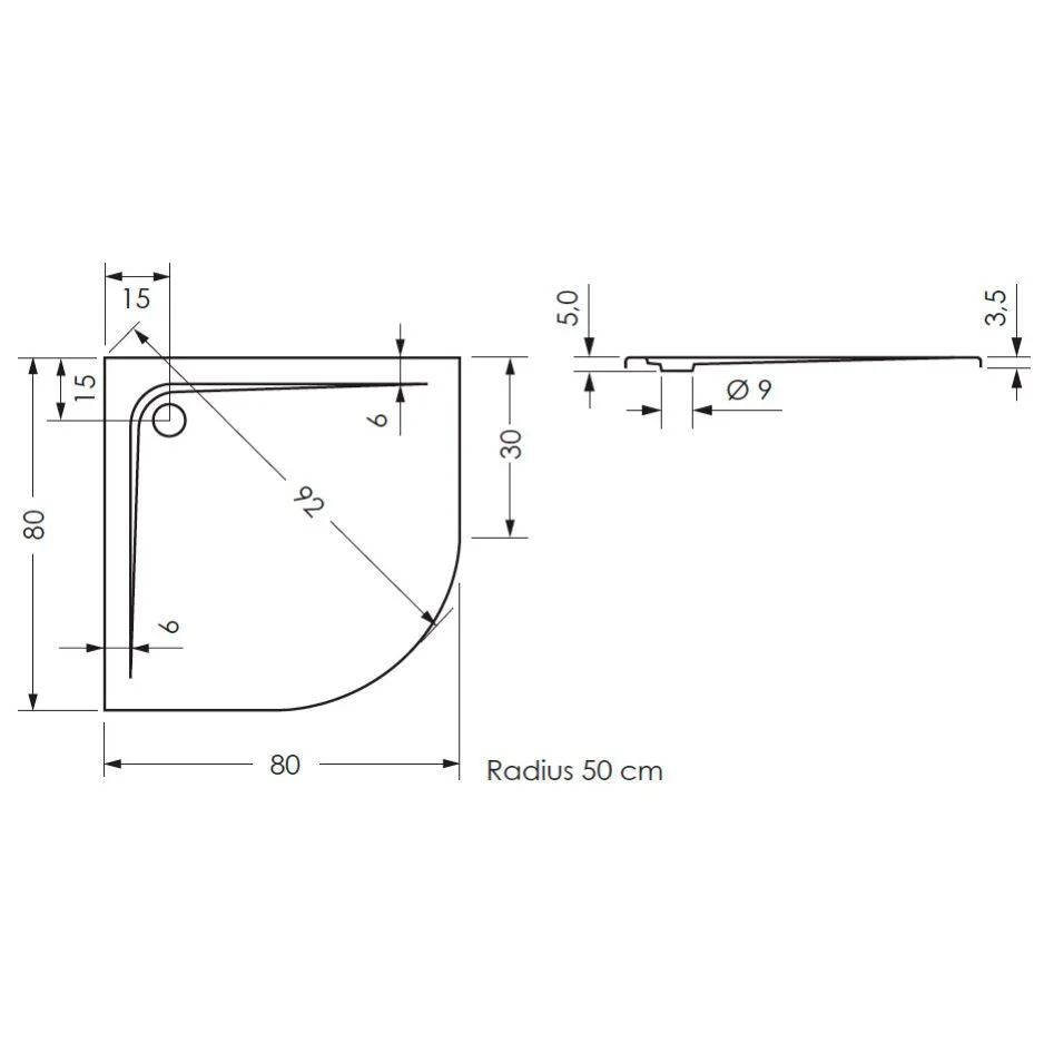 Steinkamp Plan Viertelkreis-Duschwanne 80 x 80 cm superflach Bild 2