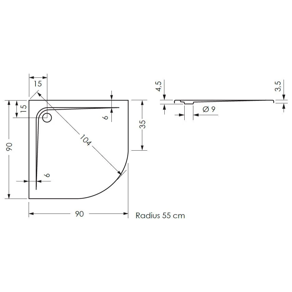 Steinkamp Plan Viertelkreis-Duschwanne 90 x 90 cm superflach Bild 2