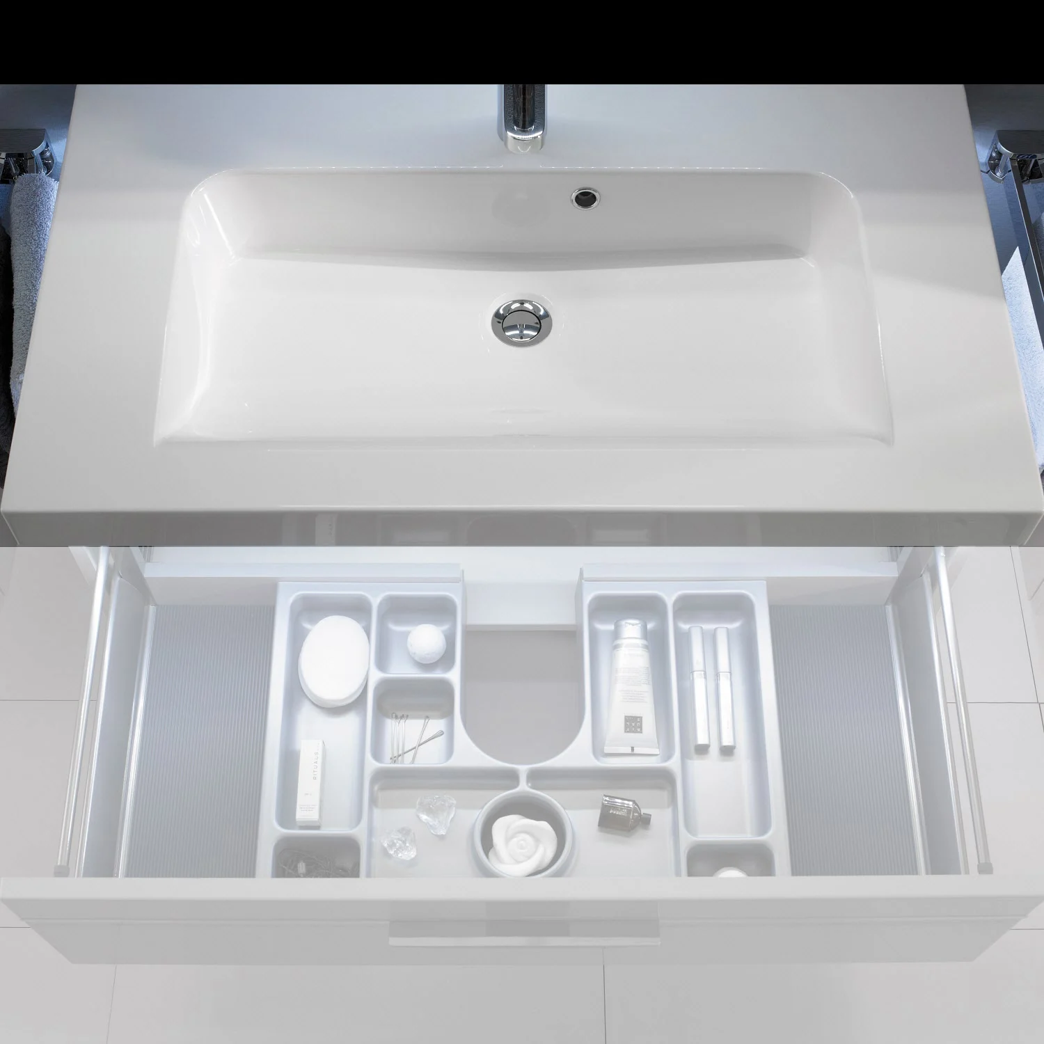 Pelipal Balto Mineralmarmor Waschtisch 92 cm mit LED-Zusatzbeleuchtung