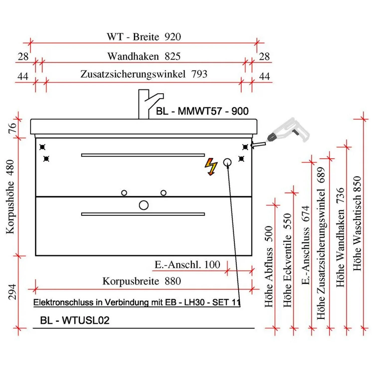 Pelipal Balto Waschtischunterschrank 88 x 49 x 48 cm, mit 2 Auszügen, Griff V2, Einlage schwarz Bild 5