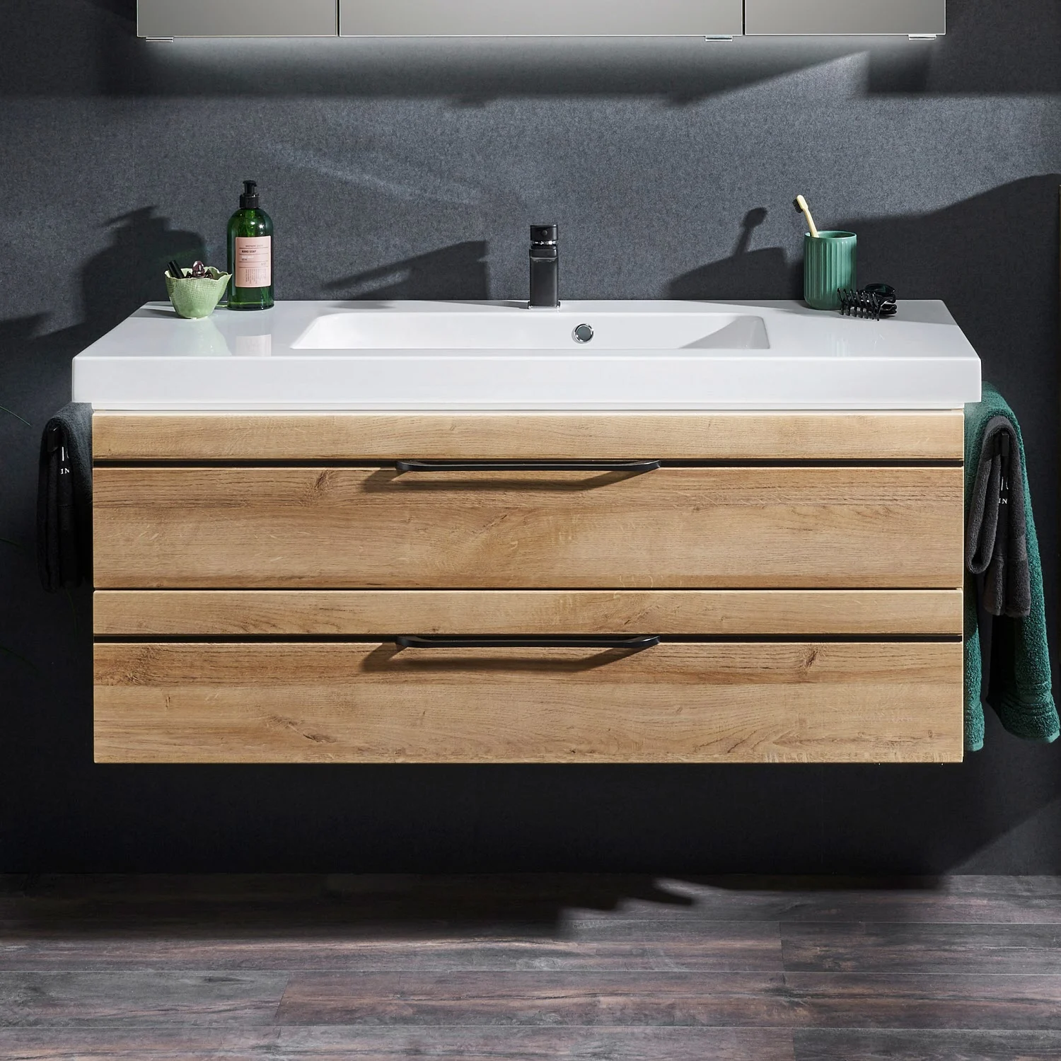 Pelipal Balto Waschtischunterschrank 88 x 49 x 48 cm, mit 2 Auszügen, Griff V2, Einlage schwarz