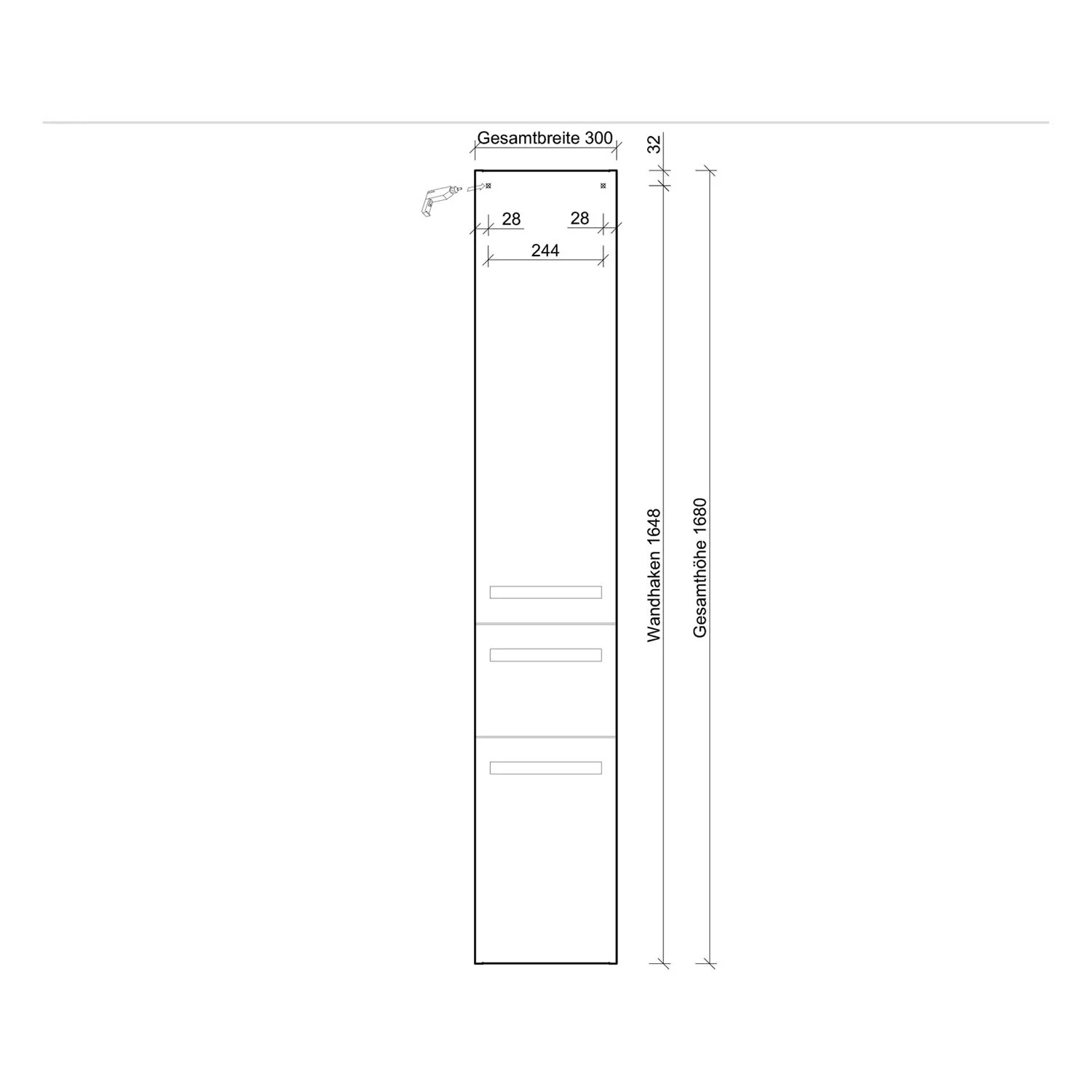 Pelipal Serie 4005 Hochschrank 30 x 168 cm mit 2 Drehtüren und 1 Auszug Bild 5