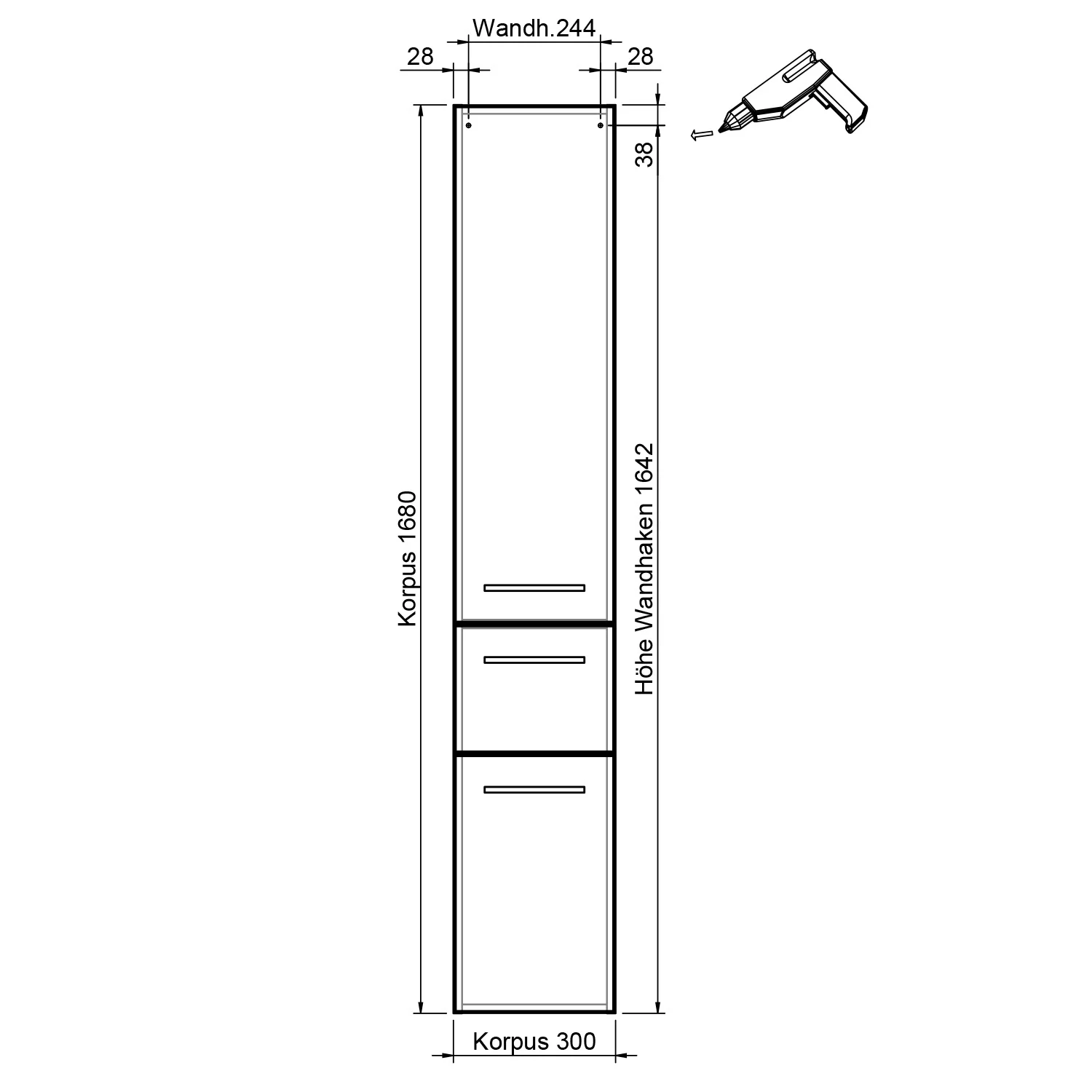 Pelipal Serie 4010 Hochschrank 30 x 168 cm mit 2 Drehtüren und 1 Auszug Bild 5