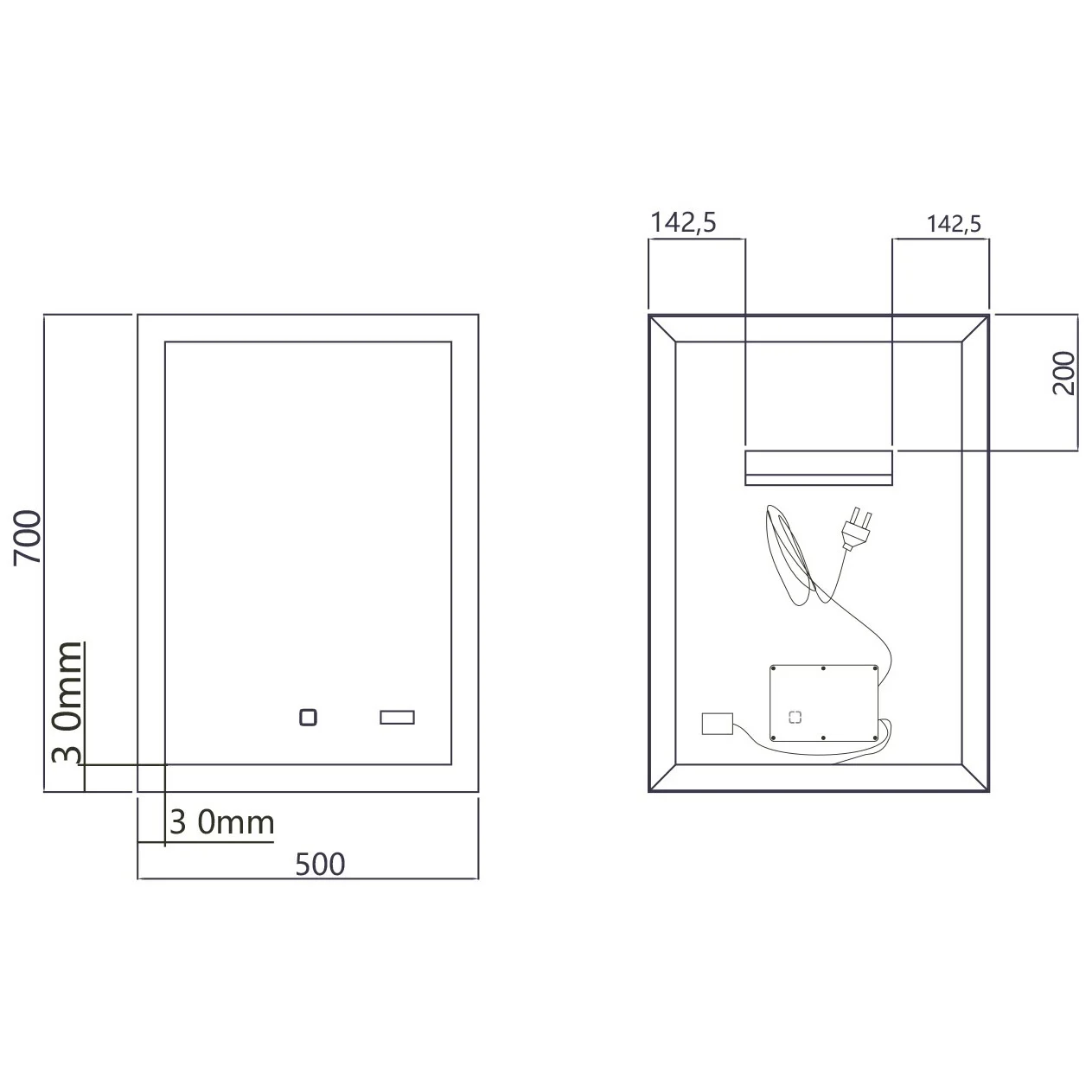 Pelipal S34 LED Badspiegel 50 x 70 cm mit umlaufender Beleuchtung und integrierter Uhr Bild 2