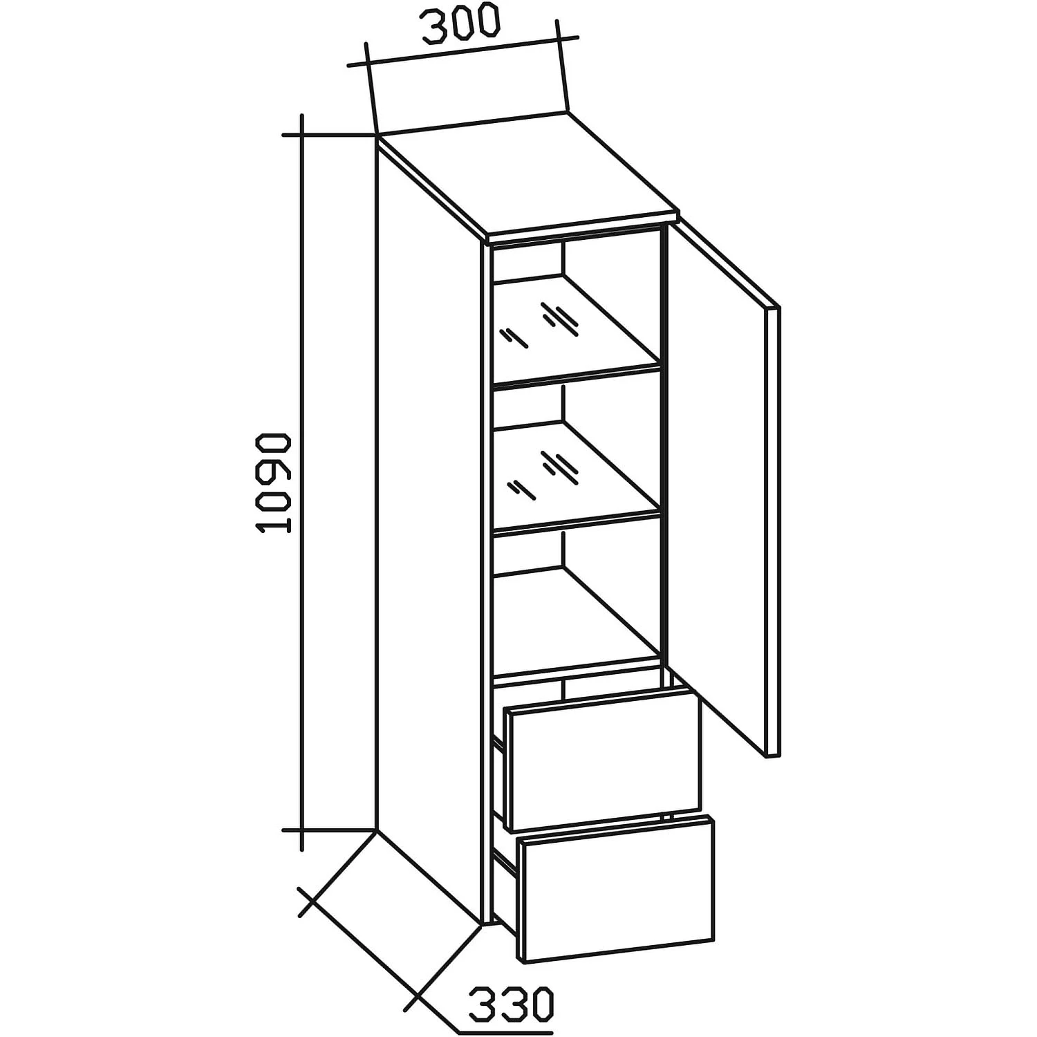 Pelipal Trentino Midischrank mit 1 Drehtür und 2 Schubkästen 109 x 30 cm Bild 3