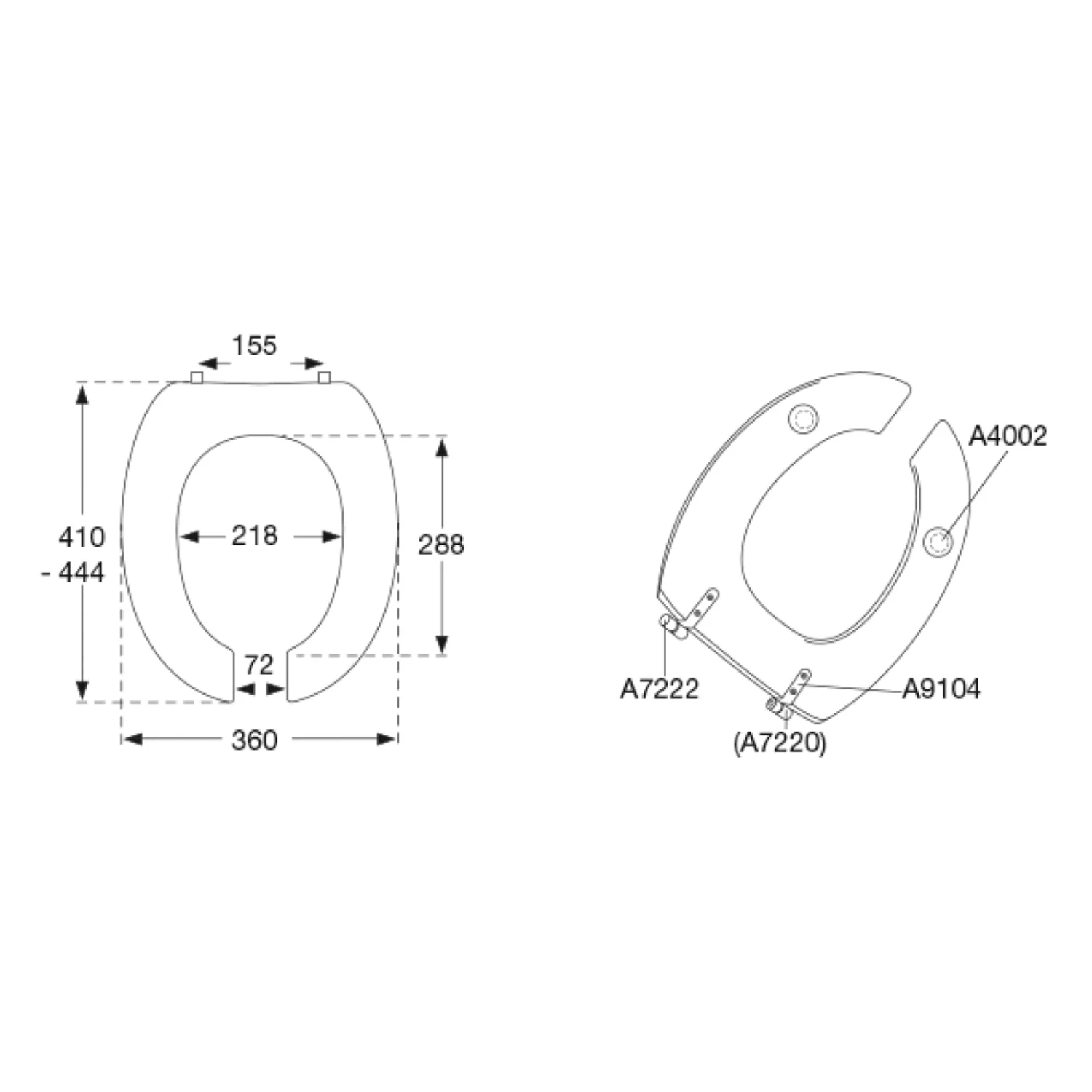 Pressalit WC-Sitz Dania 72 vorne offen und ohne Deckel inkl. UN3 Universalscharnier Bild 3