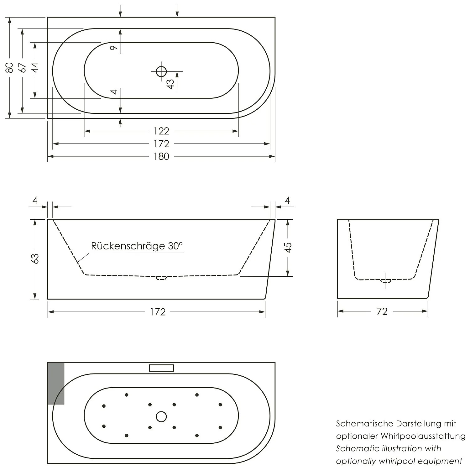 Repabad Livorno 180 oval F rechts Eck-Badewanne Bild 2