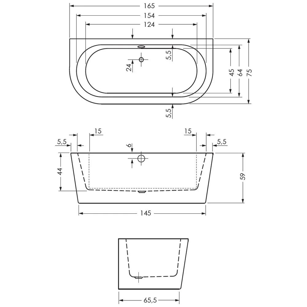 Repabad Livorno Oval F Badewanne Wand 165 x 75 cm Bild 3