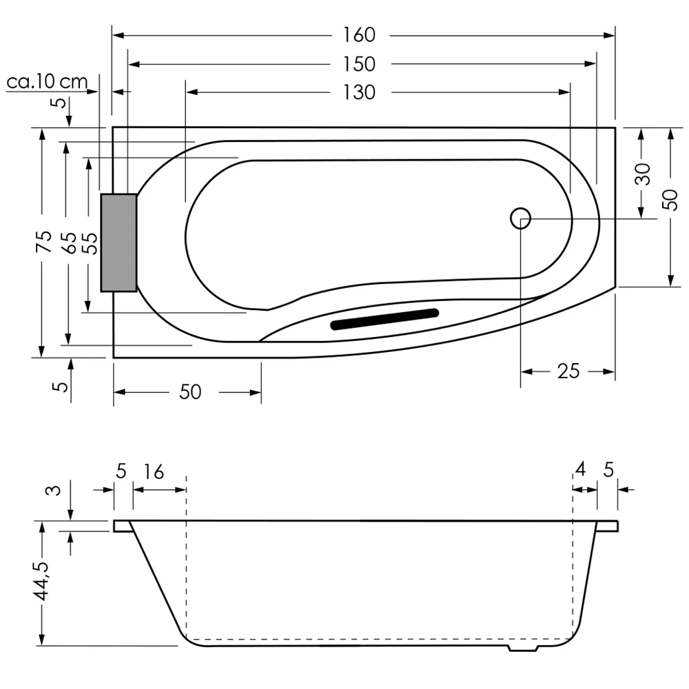 Repabad Kampen Raumspar-Badewanne 160 x 75 cm, Ausführung rechts Bild 3