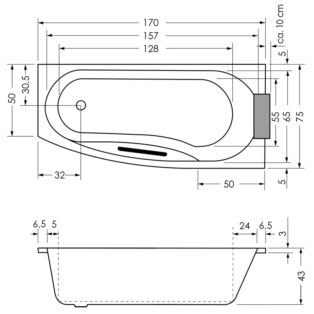 Repabad Kampen Raumspar-Badewanne 170 x 75 cm, Ausführung links Bild 3