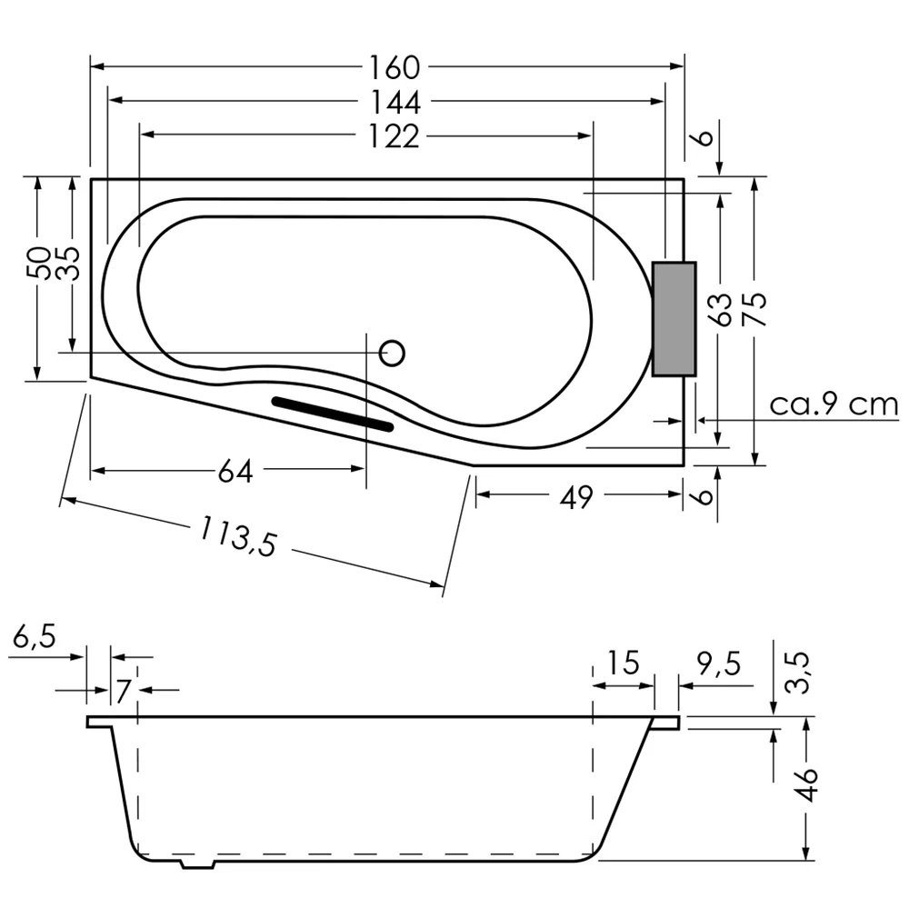 Repabad Tika Raumspar-Badewanne 160 x 75 cm, Ausführung links Bild 2