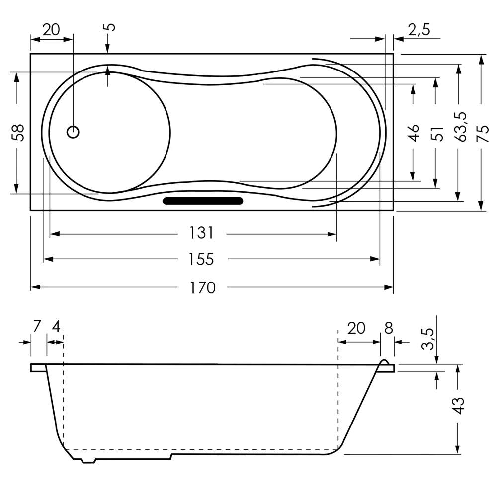 Repabad Dublin 170/75 Rechteck-Badewanne Bild 2