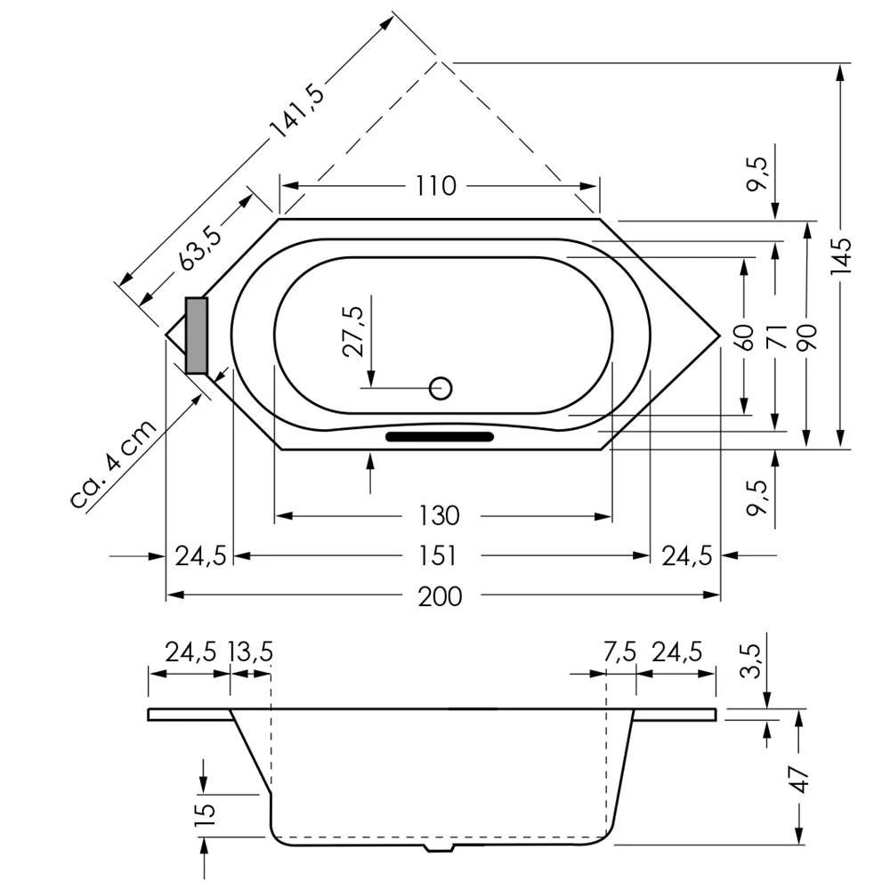 Repabad Alicante 200 Sechseck-Badewanne Bild 2