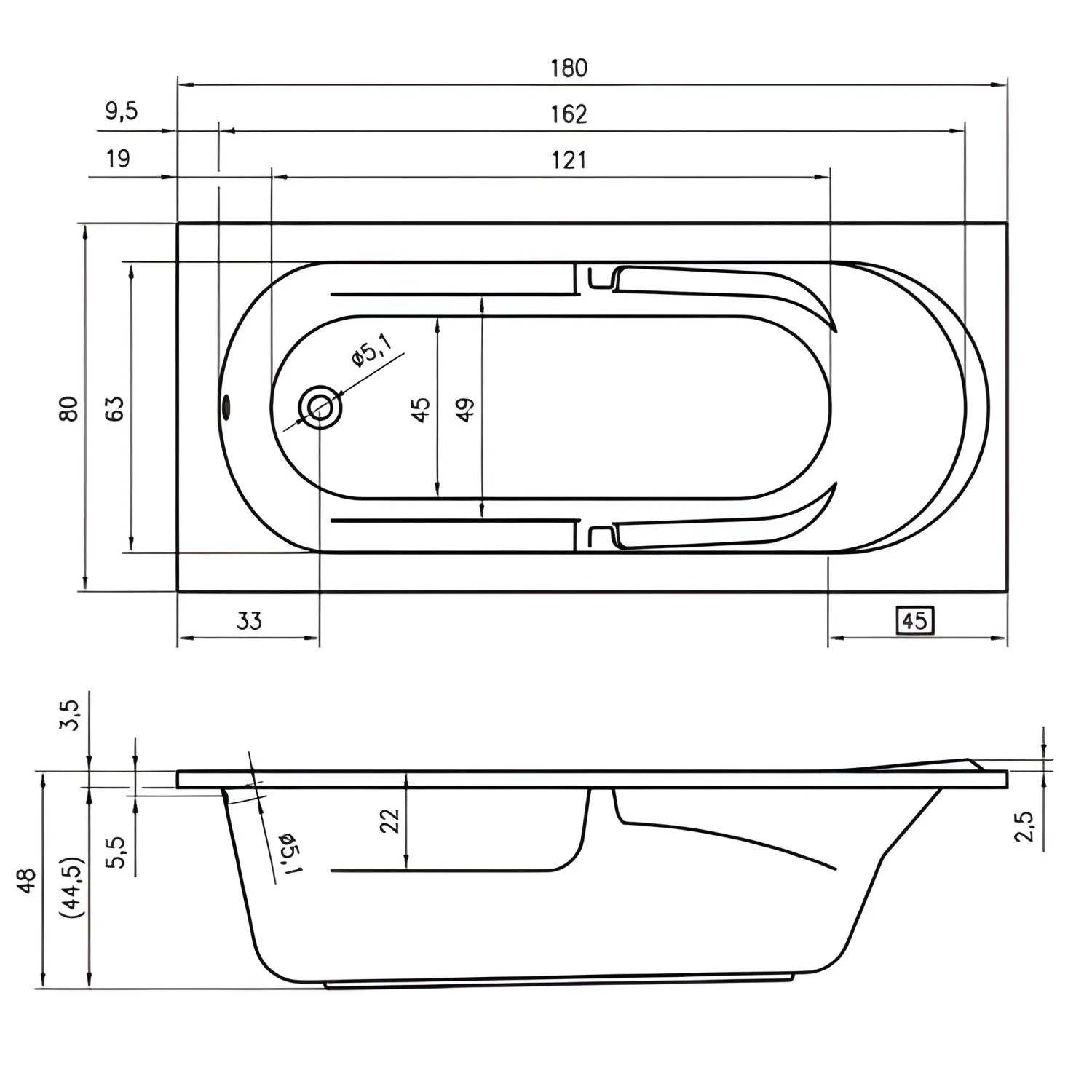 Riho Future Rechteck-Badewanne 180 x 80 cm Bild 3