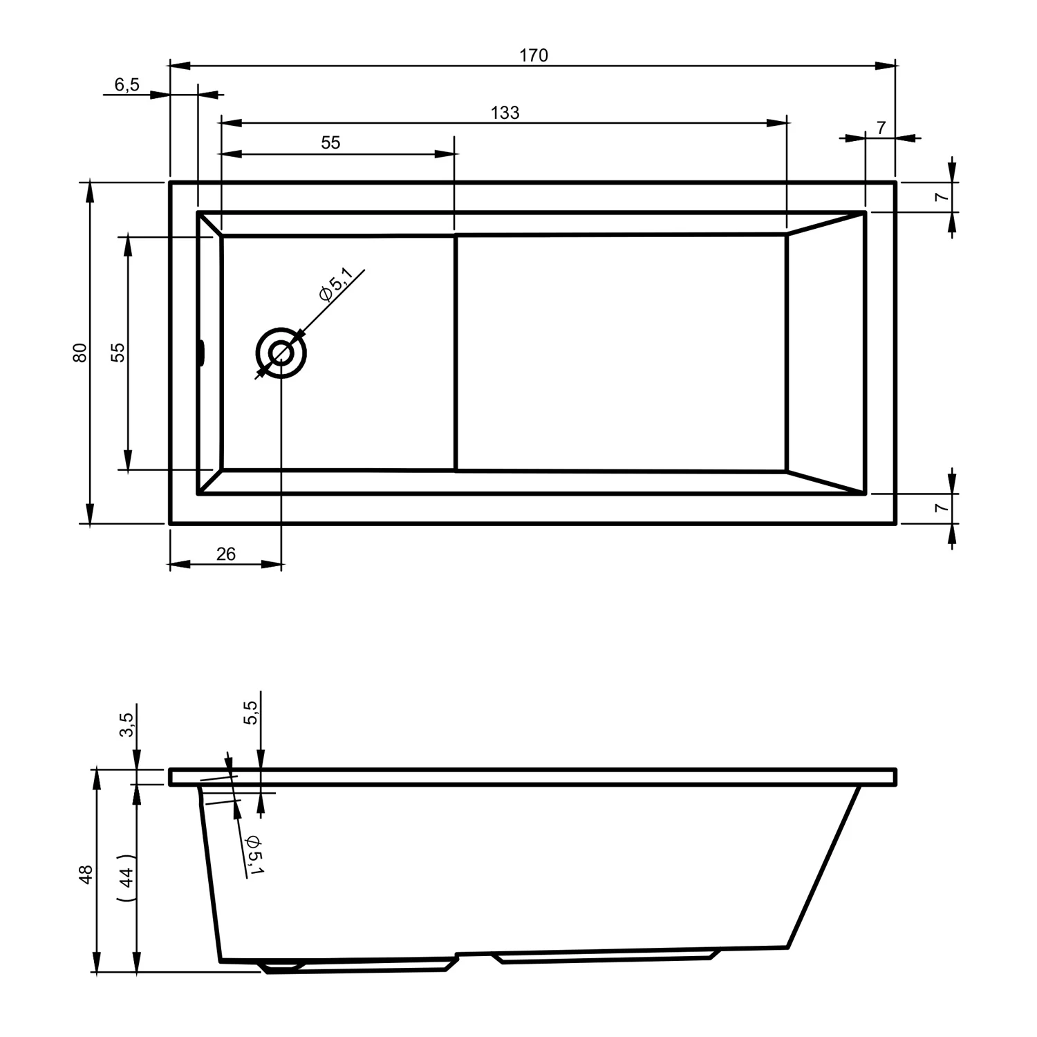 Riho Lusso Plus Rechteck-Badewanne 170 x 80 cm Bild 4