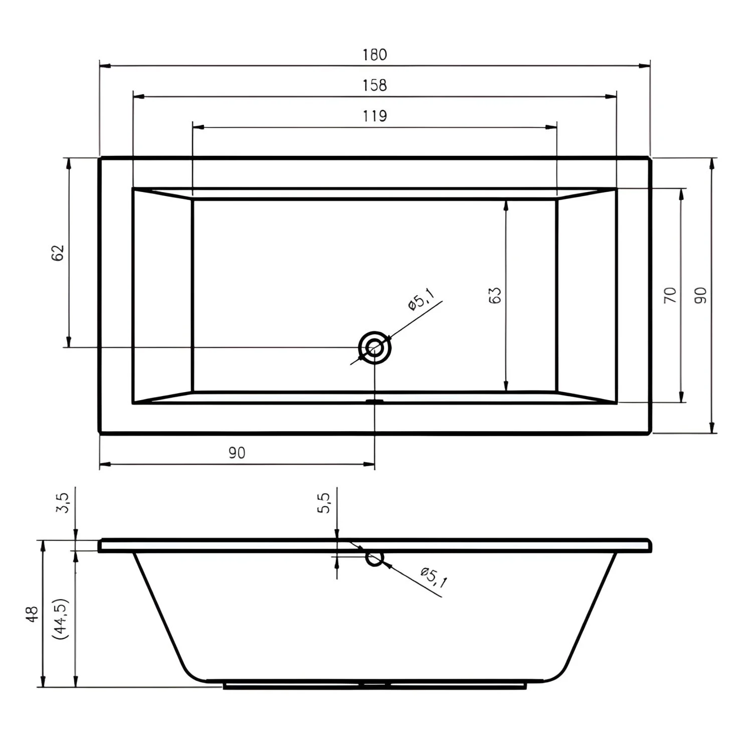 Riho Lusso Rechteck-Badewanne 180 x 90 cm Bild 5