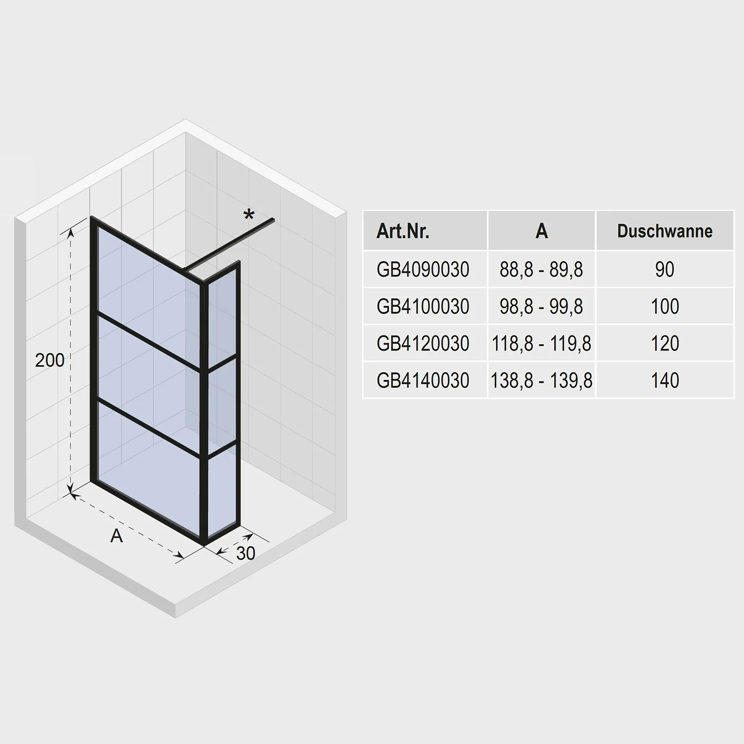 Riho Grid Walk-In Duschwand mit Festteil GB402 90 cm Bild 3