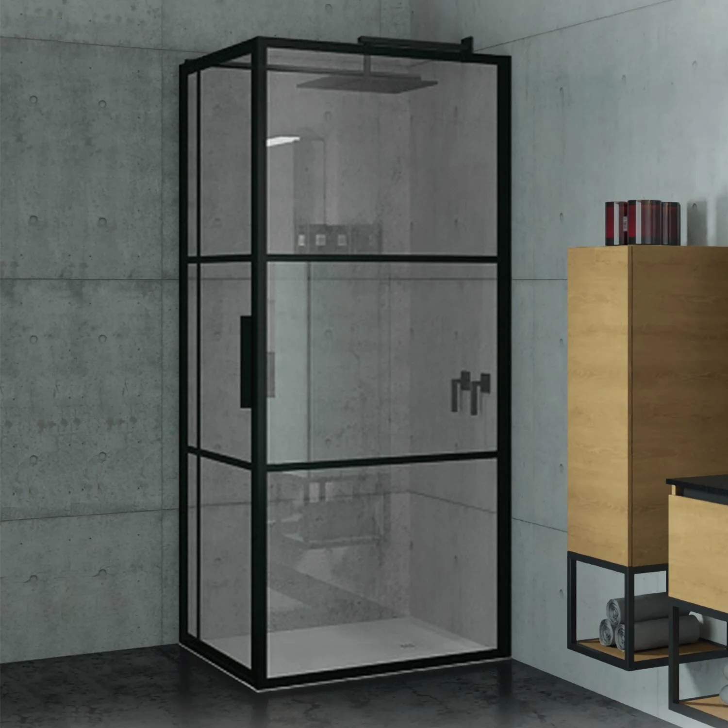 Riho Grid Pendeltür Eckeinstieg mit Festteil und Seitenwand GB203 110 x 80 cm