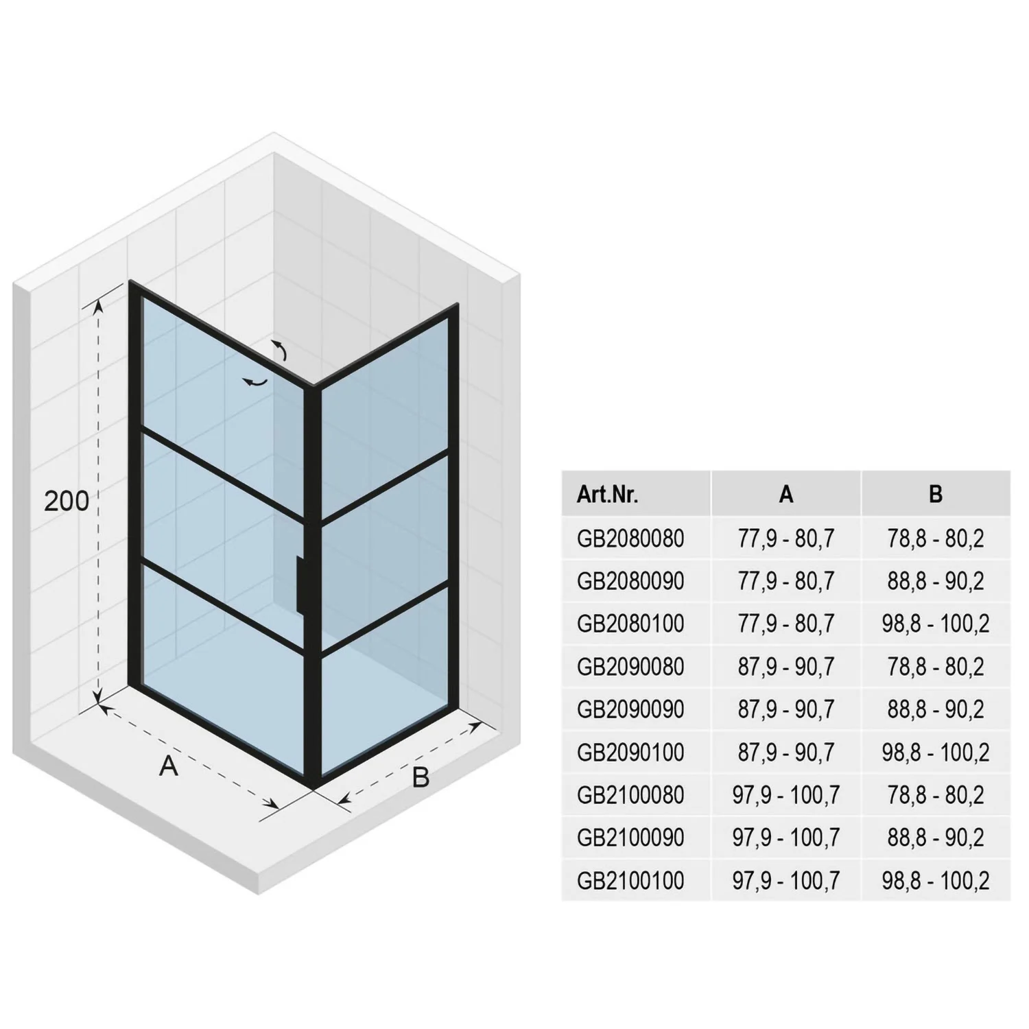 Riho Grid Pendeltür Eckeinstieg mit Seitenwand GB201 100 x 80 cm Bild 4