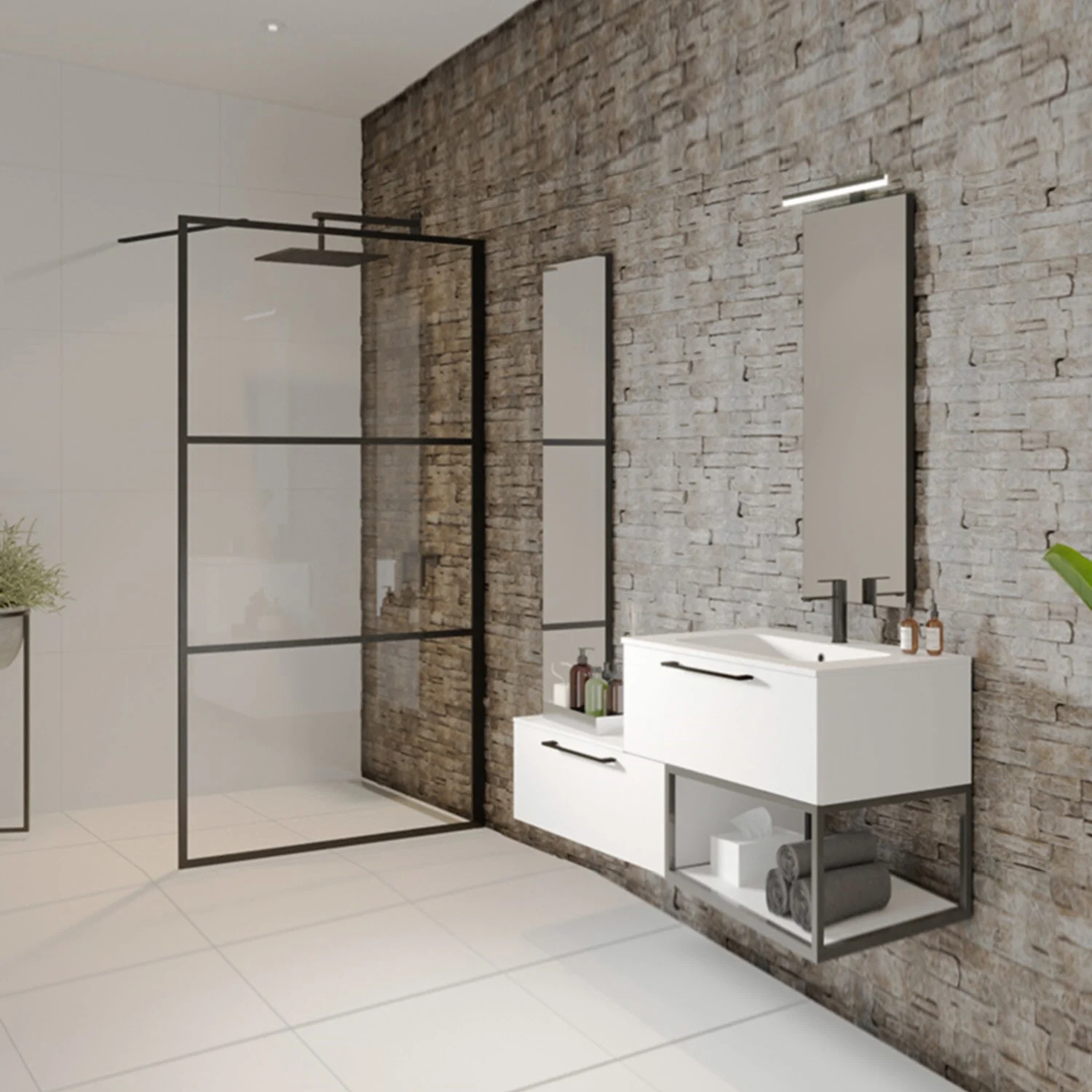 Riho Grid Pendeltür Eckeinstieg mit Festteil und Seitenwand GB203 120 x 90 cm Bild 3